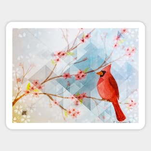 Cardinal and Cherry Blossoms Sticker